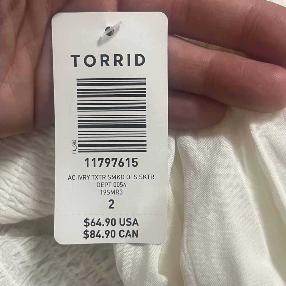 Torrid NWT ivory off the shoulder smocked long bell sleeve skater mini dress - Picture 10 of 12
